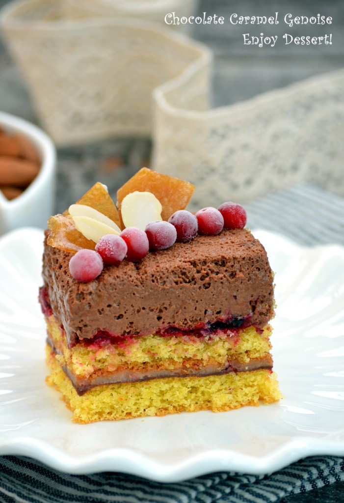 Genoise cu caramel si mousse de ciocolata neagra