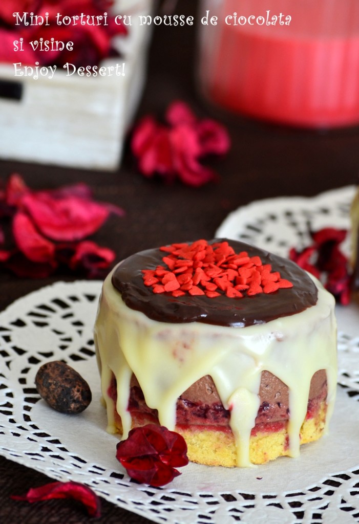 Mini torturi cu mousse de ciocolata si visine