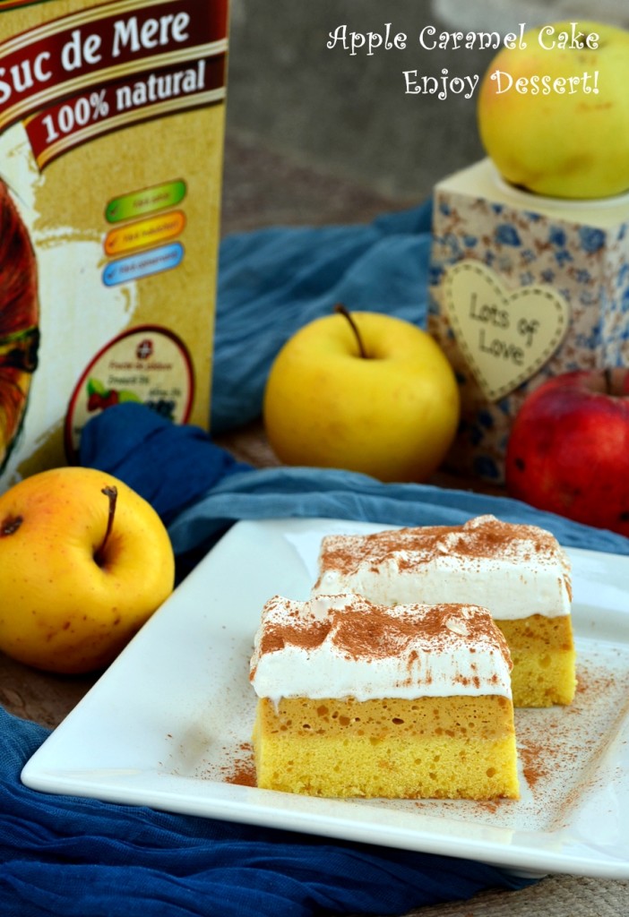 Prajitura cu crema de mere, caramel si bezea