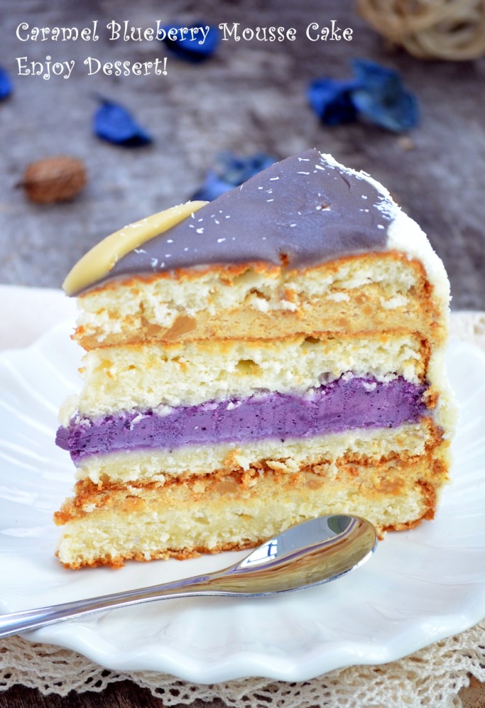 Tort cu cocos, mousse de caramel si mousse de afine