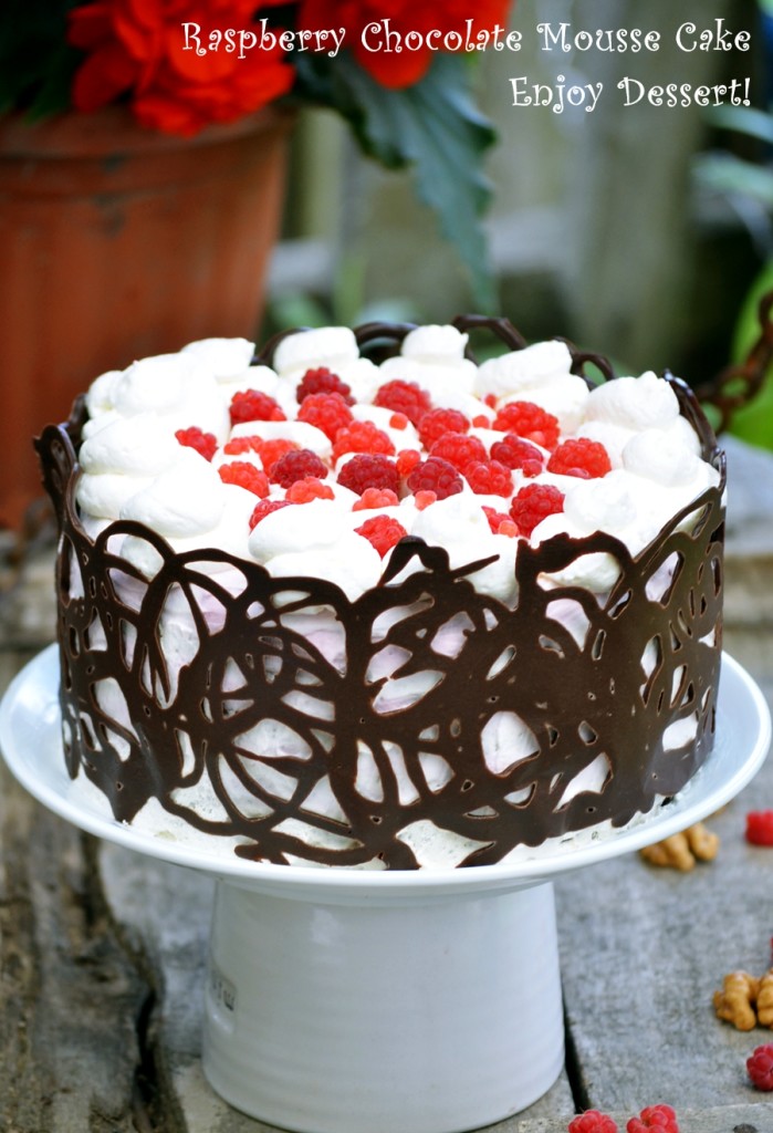 Tort cu mousse de zmeura si mousse de ciocolata neagra