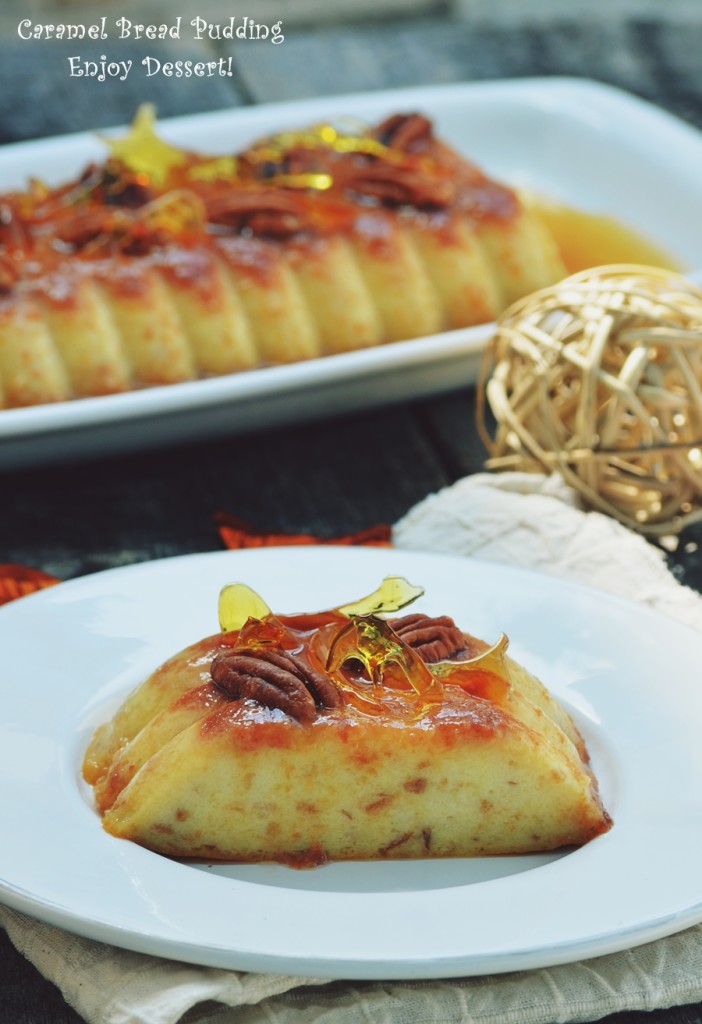 Budinca de paine cu nuci si caramel