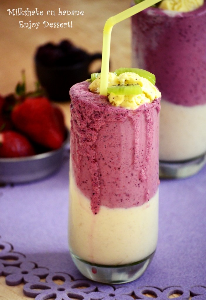 Milkshake cu banane, mure si inghetata de kiwi